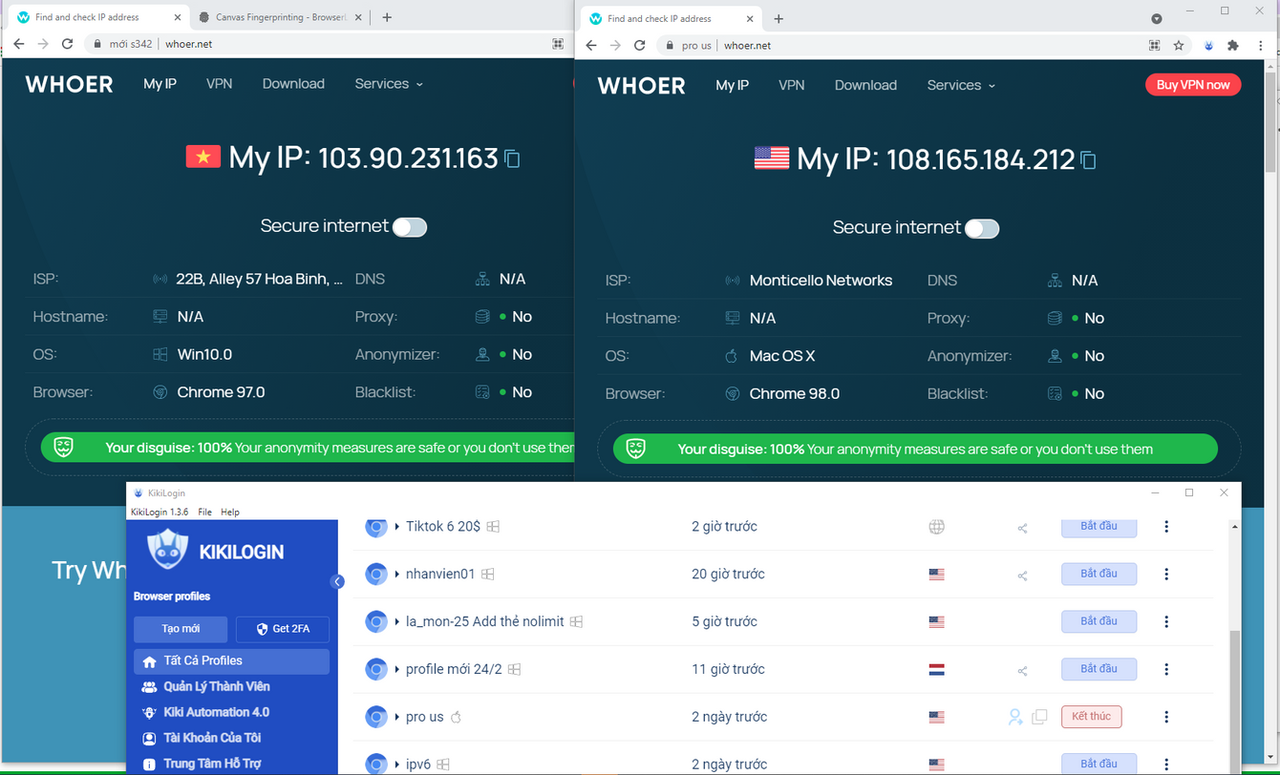 Check IP của profile trên phần mềm KikiLogin